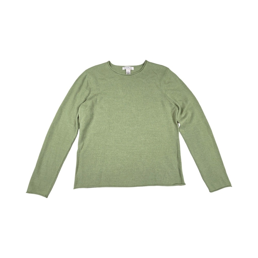 Susan Bristol Green 100% Italian Merino Wool Rolled Edge Knit Sweater XL